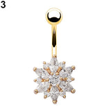Women Rhinestone Flower Belly Button Navel Ring Bar Body Piercing Jewelry Charm