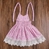 Fashion Little Princess Girl Sleeveless Floral Print Lace Bowknot Halter Dress