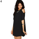 Women's Fashion Summer Sexy Off Shoulder Chiffon Short Sleeve T-Shirt Tops Mini Dress