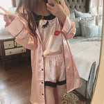 4 Pieces Women Summer Pajamas Top Shorts Robe Eye Mask Sleepwear Clothing Set