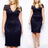 Sexy Women Lady V-Neck Floral Lace Bodycon Hollow Out Pencil Large Size Dress