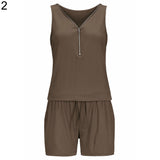 Sexy Women Beach Zipper V-Neck Sleeveless Slim Jumpsuit Romper Playsuit Shorts