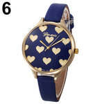 Women Geneva Love Heart Dial Analog Faux Leather Band Quartz Wrist Watch