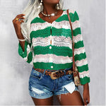 2021 autumn new striped sweater cardigan single-breasted long-sleeved casual jacket women