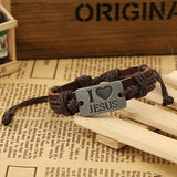 Unisex "I LOVE JESUS" Faux Leather Bangle Hemp Rope Chain Adjustable Bracelet - ENSEIGNE DENIS