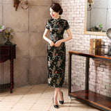 Ethnic Vintage Women Chinese Dragon Phoenix Embroidery Long Slim Cheongsam Dress