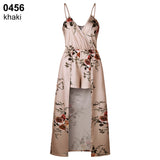 Sexy Women V Neck Spaghetti Strap Floral Print Romper Jumpsuit Long Maxi Dress