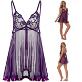 Women Sexy Lace See Through Babydoll Dress Sleepwear Nightwear with G-string