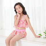 Summer Beach Girls Sweet Floral Pattern Spaghetti Straps Bikini Set Swimsuit