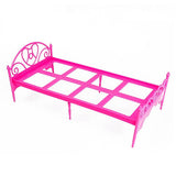 Plastic Miniatures Bedroom Furniture Single Bed for Barbie Dolls Dollhouse