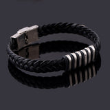 Braided Faux Leather Wristband Titanium Steel Men Bracelet Punk Bangle Jewelry