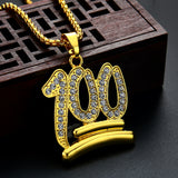 Men Hip Hop Twist Chain Rhinestone Number 100 Pendant Necklace Street Jewelry - ENSEIGNE DENIS