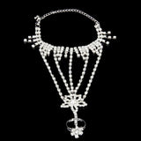 Bridal Wedding Crystal Rhinestone Slave Bracelet Wristband Harness and Ring Cuff