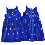 Girl's Summer Casual Button Anchor Print Back Sleeveless Loose Dress Sundress