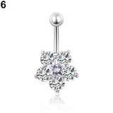 Women Rhinestone Flower Belly Button Navel Ring Bar Body Piercing Jewelry Charm