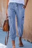 Blue Drawstring Cargo Pocketed Joggers