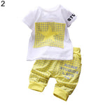 Baby Boys Girls Star Short Sleeve T-Shirt Top + Plaid Cropped Pants Outfit Set