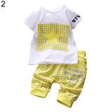 Baby Boys Girls Star Short Sleeve T-Shirt Top + Plaid Cropped Pants Outfit Set