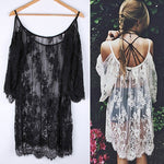 Women Summer Beach Sexy Boho Off Shoulder Floral Lace Hollow Top Cover Up - ENSEIGNE DENIS