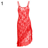 Women's Sexy Backless See Through Rose Lace Dress G-String Underwear Sleepwear - ENSEIGNE DENIS