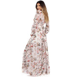 Elegant Women Summer Long Sleeve Floral Print Cocktail Evening Party Maxi Dress