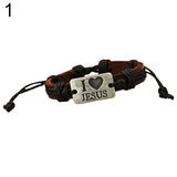 Unisex "I LOVE JESUS" Faux Leather Bangle Hemp Rope Chain Adjustable Bracelet - ENSEIGNE DENIS