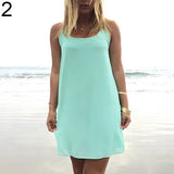 Women's Casual Chiffon Tank Dress Sleeveless Back Bowknot Mini Party Vestido