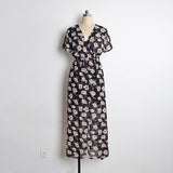 Sexy Summer Flower Printed Loose Short Sleeve Dress Women Casual V Neck
