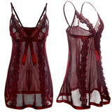 Sexy Women See-through Lace Embroidered Sling Dress Sleepwear Nightdress + Thong