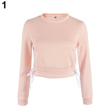 Women Sexy Short Top Long Sleeve Pure Color Pullover Slim Blouse Hoodie T-Shirt