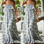 Women's Summer Boho Sexy Floral Print Off the Shoulder Long Maxi Beach Dress