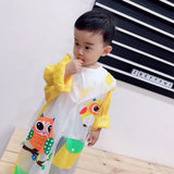 Lovely Cartoon Raincoat Children Kids Waterproof Poncho with Backpack Position