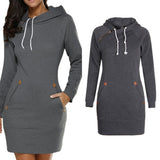 Casual Women Winter Warm Hooded Pocket Long Sleeve Slim Mini Dress Sportswear - ENSEIGNE DENIS