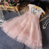 Cute Baby Girl Imitation Pearl Decor Sleeveless Loose Lace Flower Back Dress