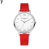 Women Fashion Concise Dial Slim Faux Leather Strap Analog Quartz Wrist Watch