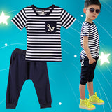 Kids Boy's Summer Clothing Navy Stripe Short Sleeve T-shirt Pants Tracksuit