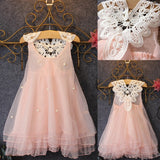 Cute Baby Girl Imitation Pearl Decor Sleeveless Loose Lace Flower Back Dress