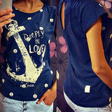 Women Fashion Casual Cotton Anchor Print Short Sleeve T-Shirt Summer Blouse Top - ENSEIGNE DENIS