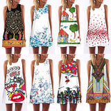Sexy Girl Women Round Neck Sleeveless Digital Printing A-Line Summer Mini Dress