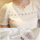 Women's Fashion Summer Hollow Sexy Short Sleeve V Neck Lace Chiffon Blouse T-shirt