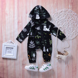 Fashion Autumn Baby Girls Boys Long Sleeve Hooded Leaves Romper Jumpsuit
