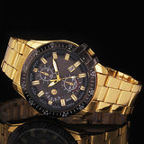Luxury Men Golden Color Band Stainless Steel Date Quartz Analog Sport Wrist Watch