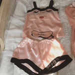 4 Pieces Women Summer Pajamas Top Shorts Robe Eye Mask Sleepwear Clothing Set