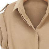 Women's Casual V-neck Cap Sleeve Solid Color Chiffon Shirt Dress with Brown Belt