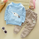 Lovely Elephant Pattern Children Boys Long Sleeve Hoodie Top Pants Outfit Set