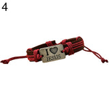 Unisex "I LOVE JESUS" Faux Leather Bangle Hemp Rope Chain Adjustable Bracelet - ENSEIGNE DENIS