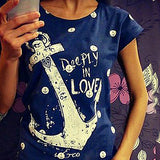 Women Fashion Casual Cotton Anchor Print Short Sleeve T-Shirt Summer Blouse Top - ENSEIGNE DENIS