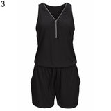 Sexy Women Beach Zipper V-Neck Sleeveless Slim Jumpsuit Romper Playsuit Shorts