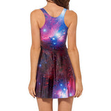 Women's Sexy Galaxy Starry Milky Way Print Sleeveless Skater Dress Sundress