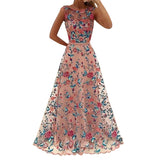 Women's Sleeveless Floral Embroidery Evening Party Long Prom Dress Ball Gown